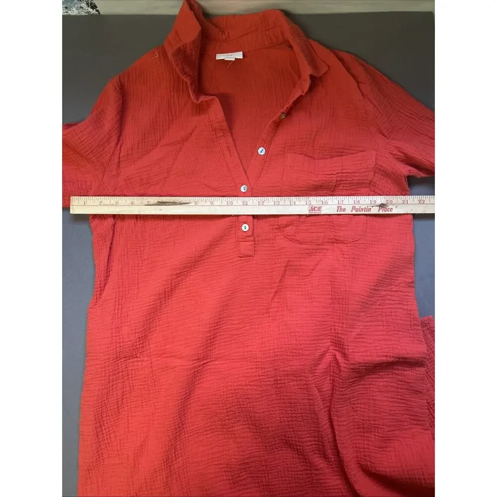 J. Jill Women's Solid Orange Cotton Dress Size M Oversized Pockets 3/4 Sleeve - Picture 7 of 8